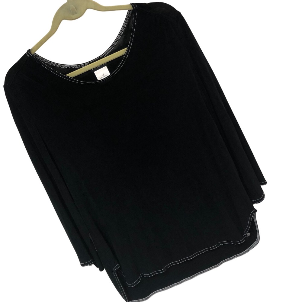Citiknits Black Slinky Knit Contrast Stitch Tunic Top Womens M Sporty Minimalist